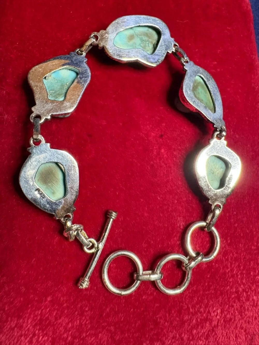Bracelet Natural Raw Turquoise Stone Sterling Silver Link Bracelet Southwestern